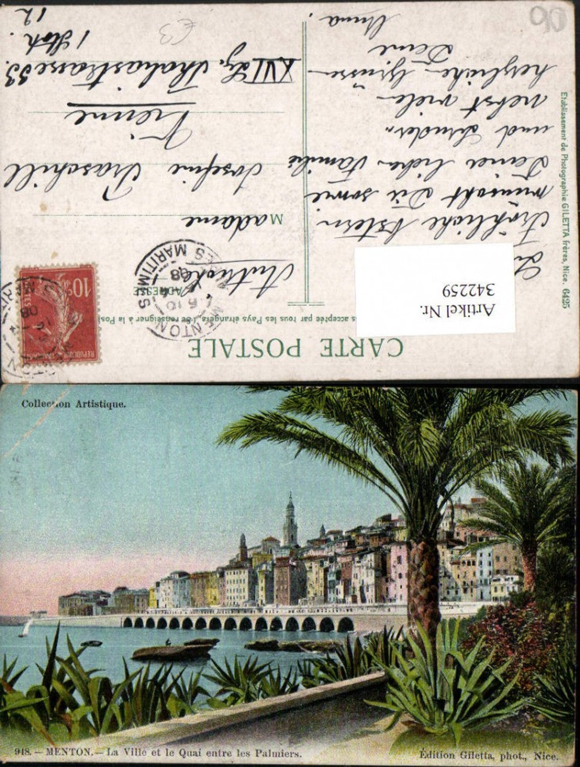 342259,Provence-Alpes-Cote-Azur Alpes-Maritimes Menton La Ville et le Quai entre les Palmiers