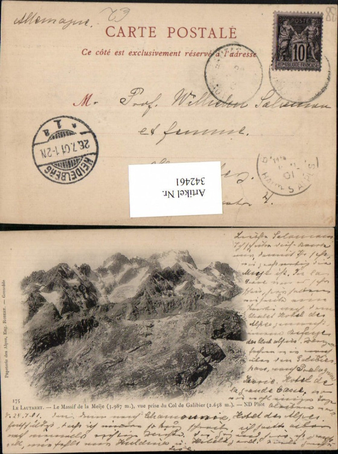 342461,Rhone-Alpes Isere Le Lautaret Le Massif de la Meije vue prise du Col de Galibier Bergkulisse