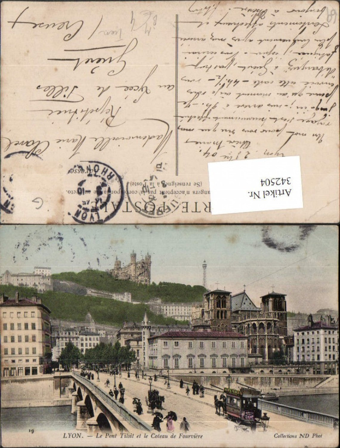 342504,Rhone-Alpes Rhone Lyon Le Pont Tilsit et le Coteau de Fourviere Brücke Tram