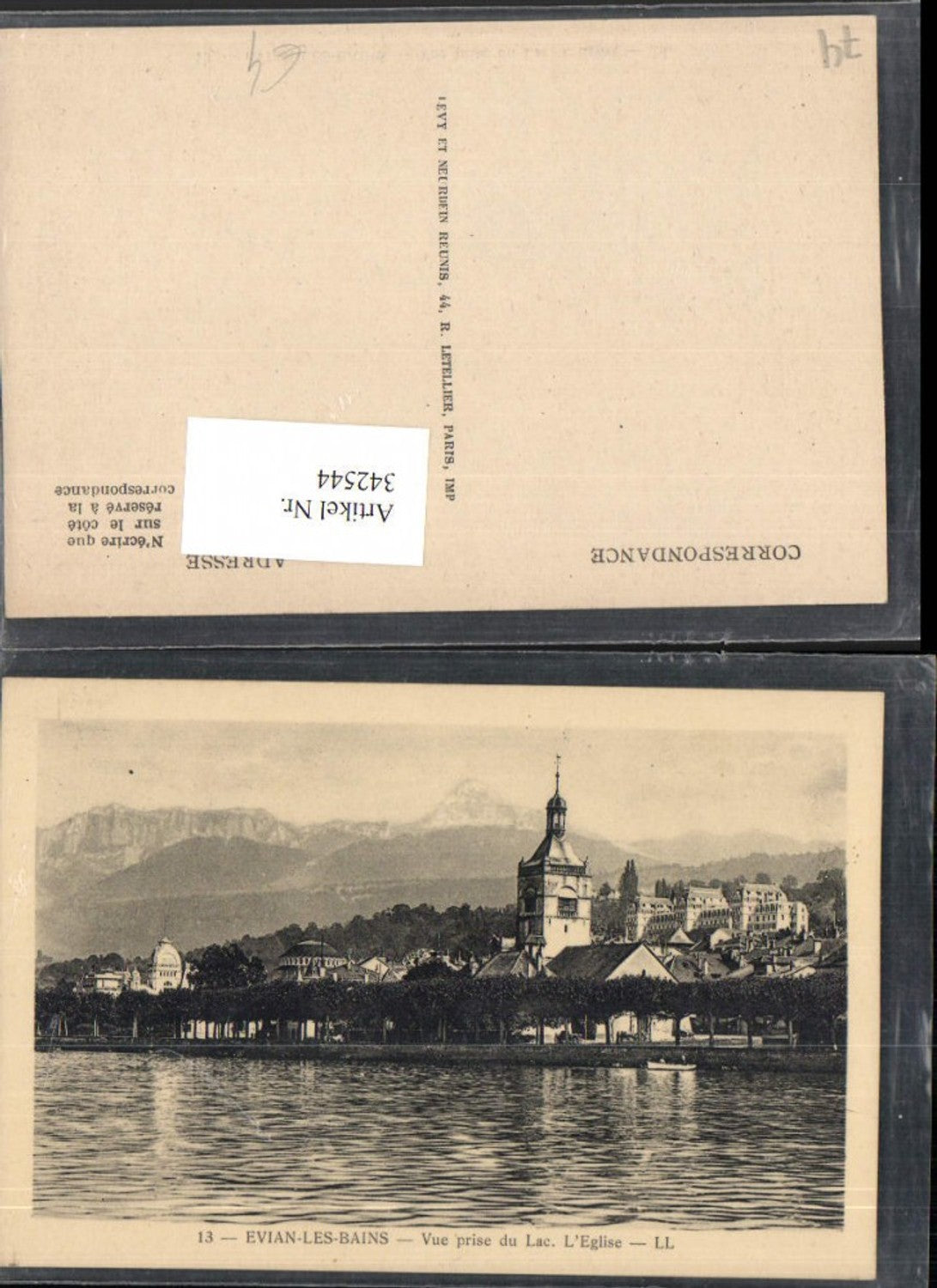342544,Rhone-Alpes Haute-Savoie Evian-les-Bains Vue prise du Lac L'Eglise Kirche