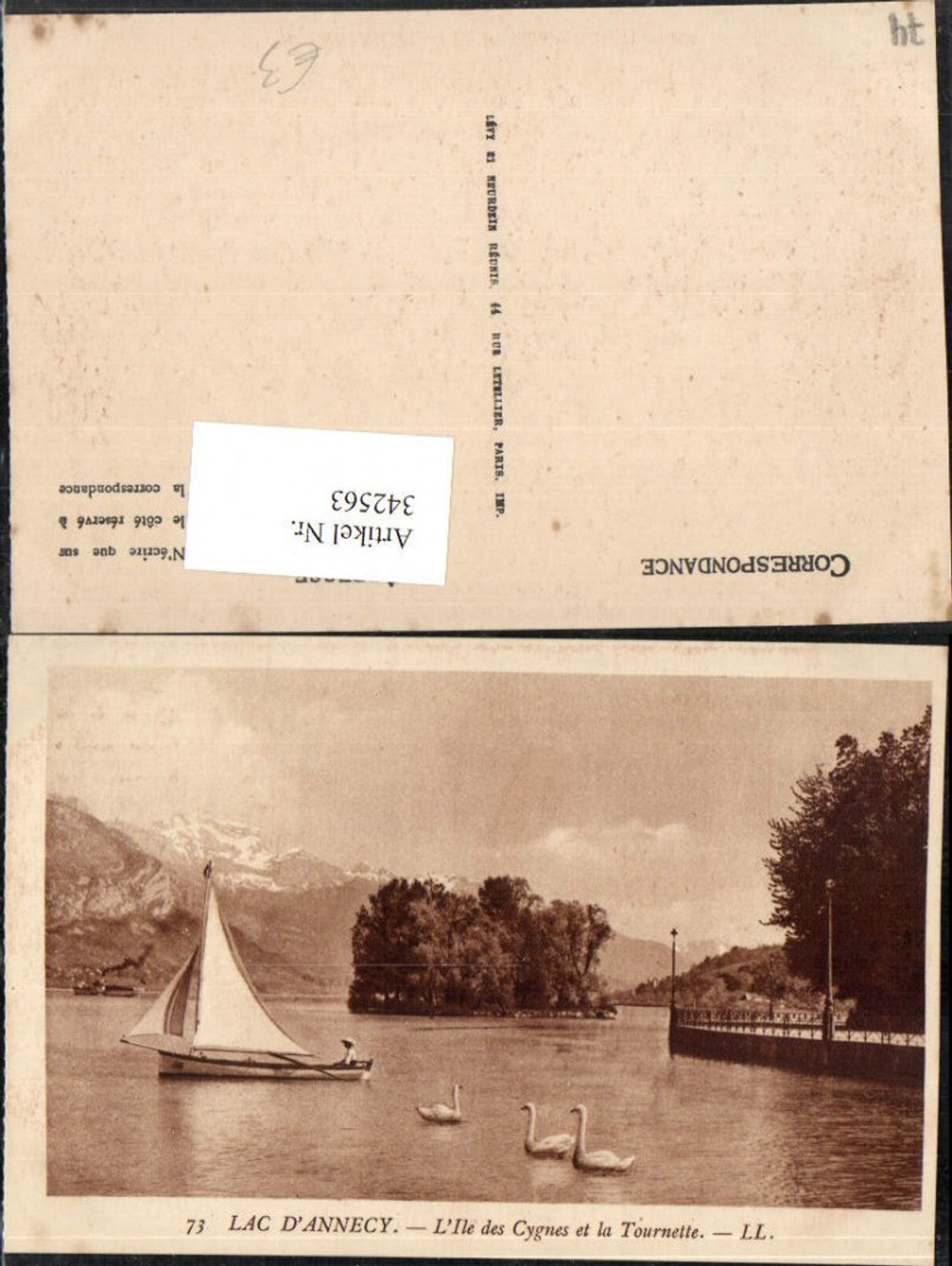 342563,Rhone-Alpes Haute-Savoie Lac d'Annecy L'Ile des Cygnes et la Tournette Segelboot