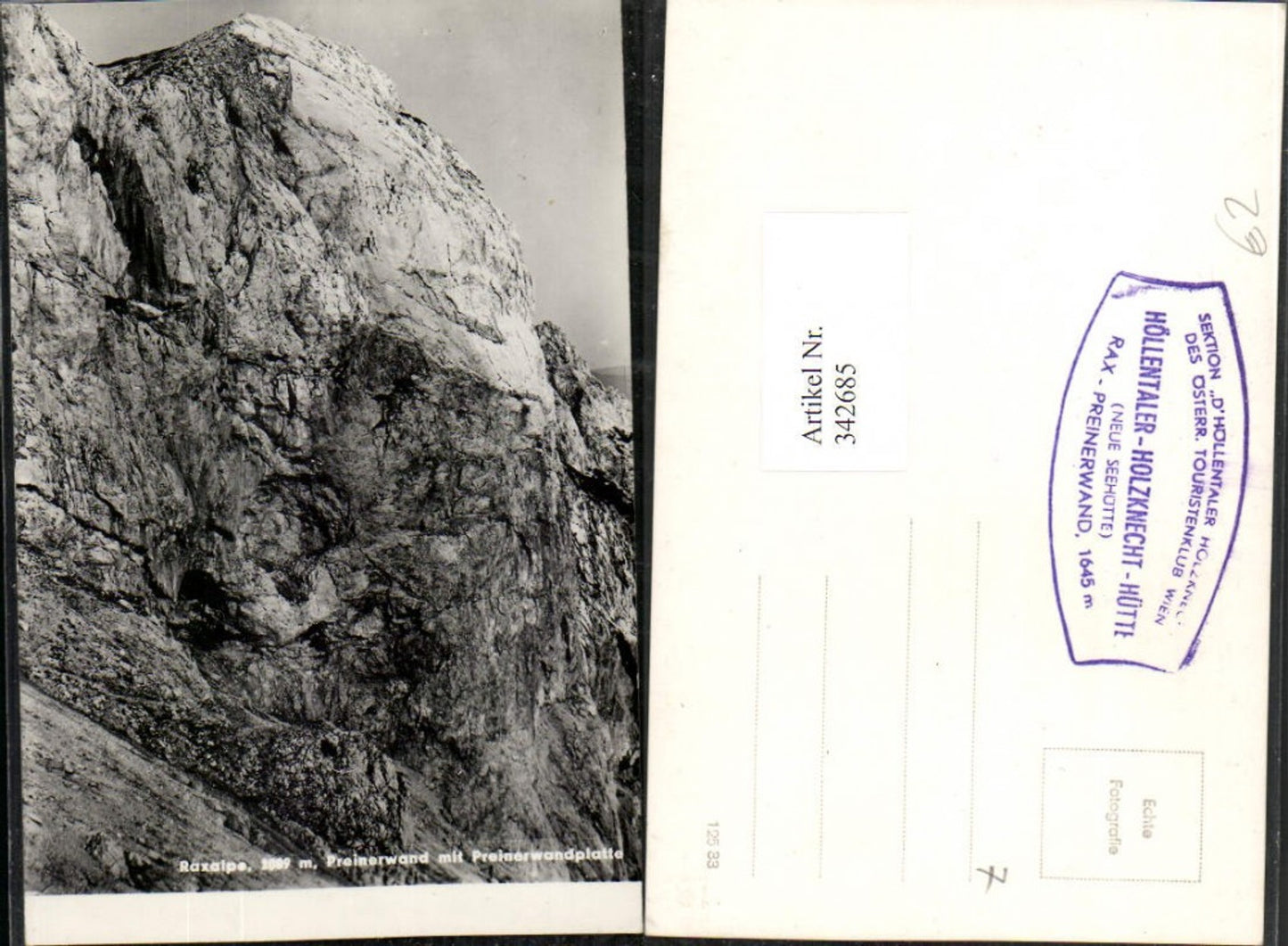 342685,Raxalpe Preinerwand m. Preinerwandplatte b. Prein Reichenau Felswand