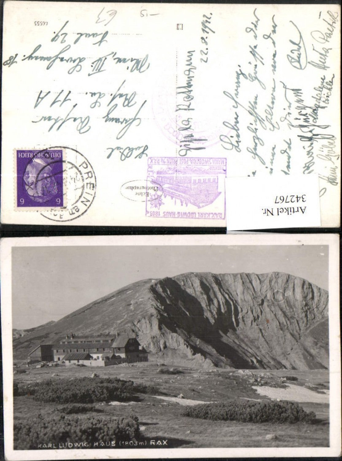 342767,Rax Karl Ludwig-Haus Berghütte b. Reichenau Bergkulisse