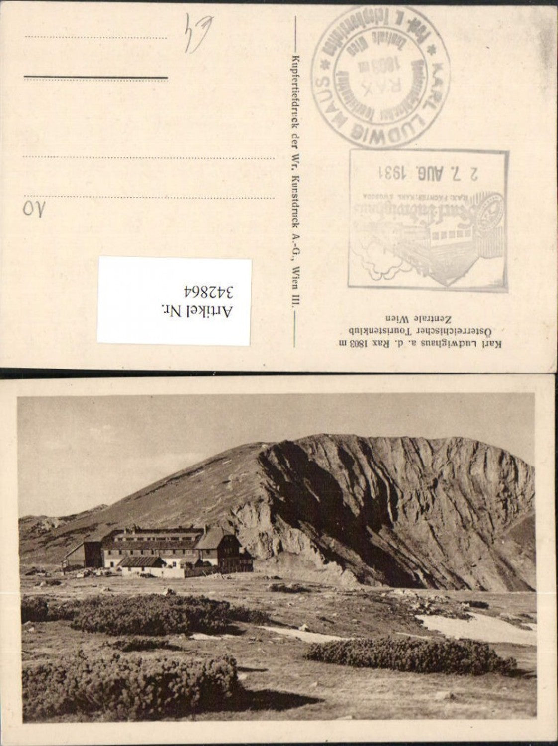 342864,Karl Ludwig-Haus Berghütte auf d. Rax b. Prein Reichenau Bergkulisse