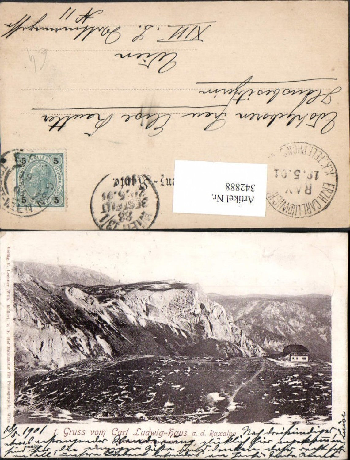 342888,Gruß vom Karl Ludwig-Haus Berghütte auf d. Raxalpe b. Prein Bergkulisse