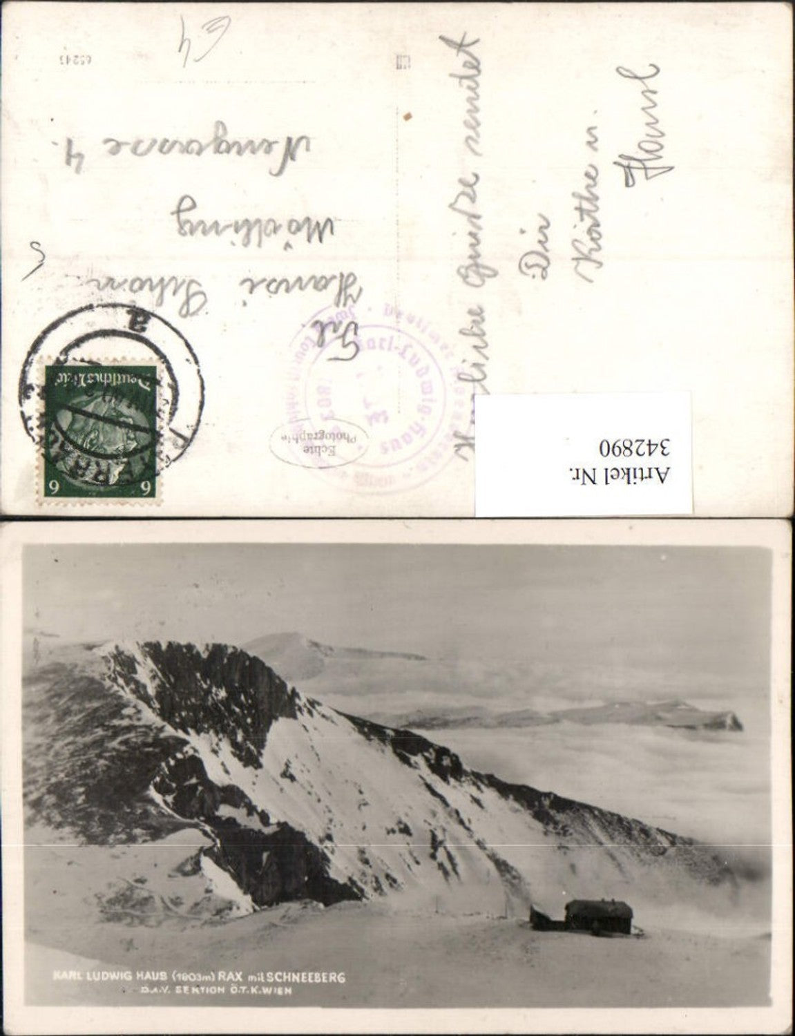 342890,Rax Karl Ludwig-Haus Berghütte m. Schneeberg b. Prein Reichenau Bergkulisse Winterbild