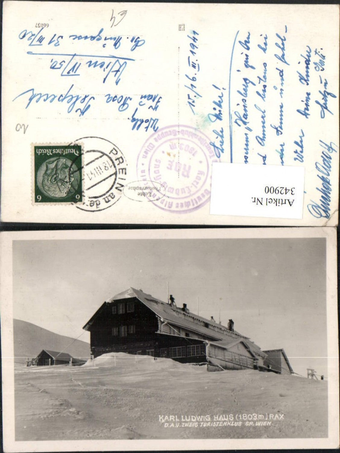 342900,Rax Karl Ludwig-Haus Berghütte b. Prein Reichenau Winterbild