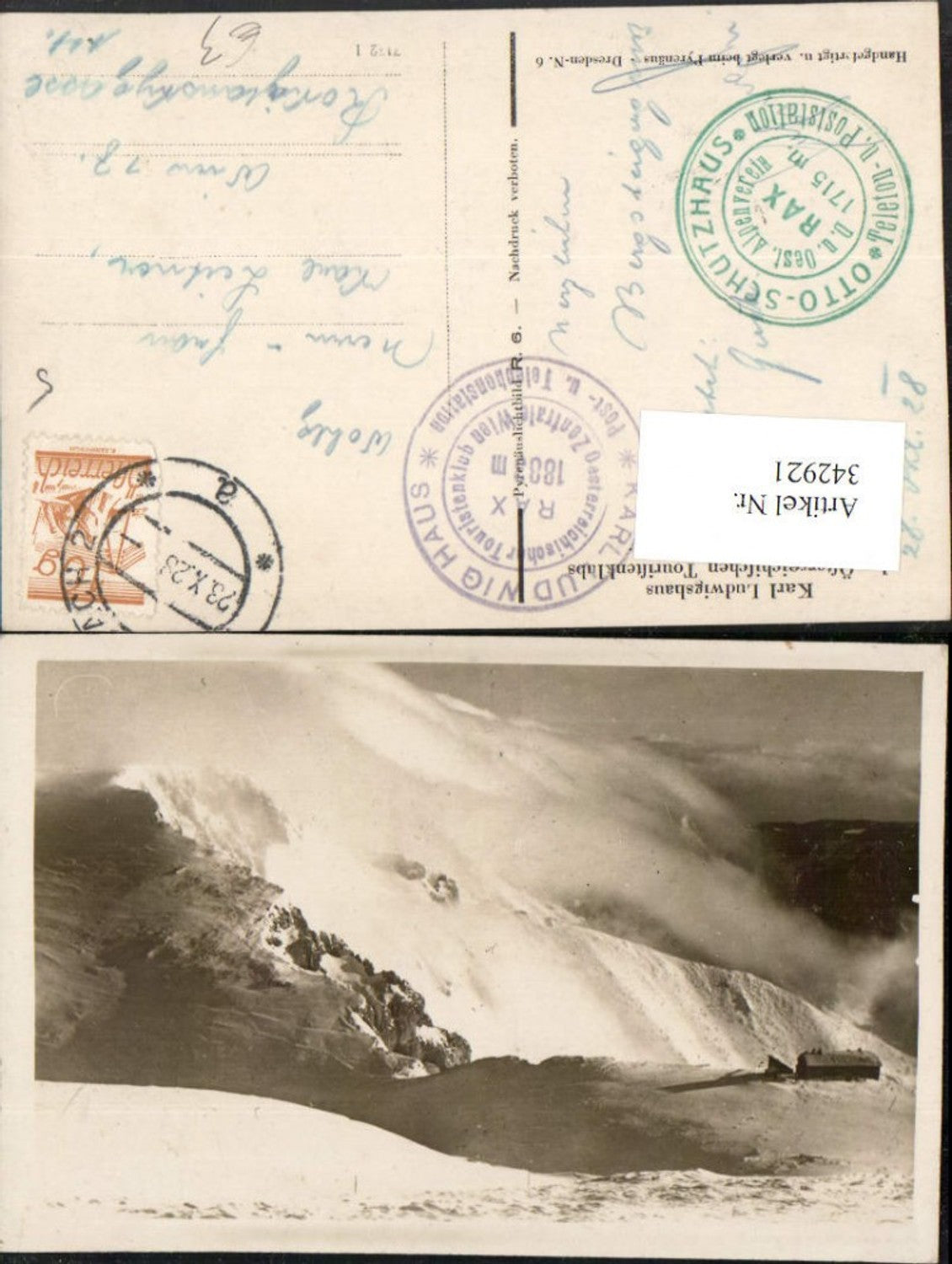 342921,Karl Ludwig-Haus Berghütte auf d. Rax m. Predigtstuhl b. Prein Winterbild