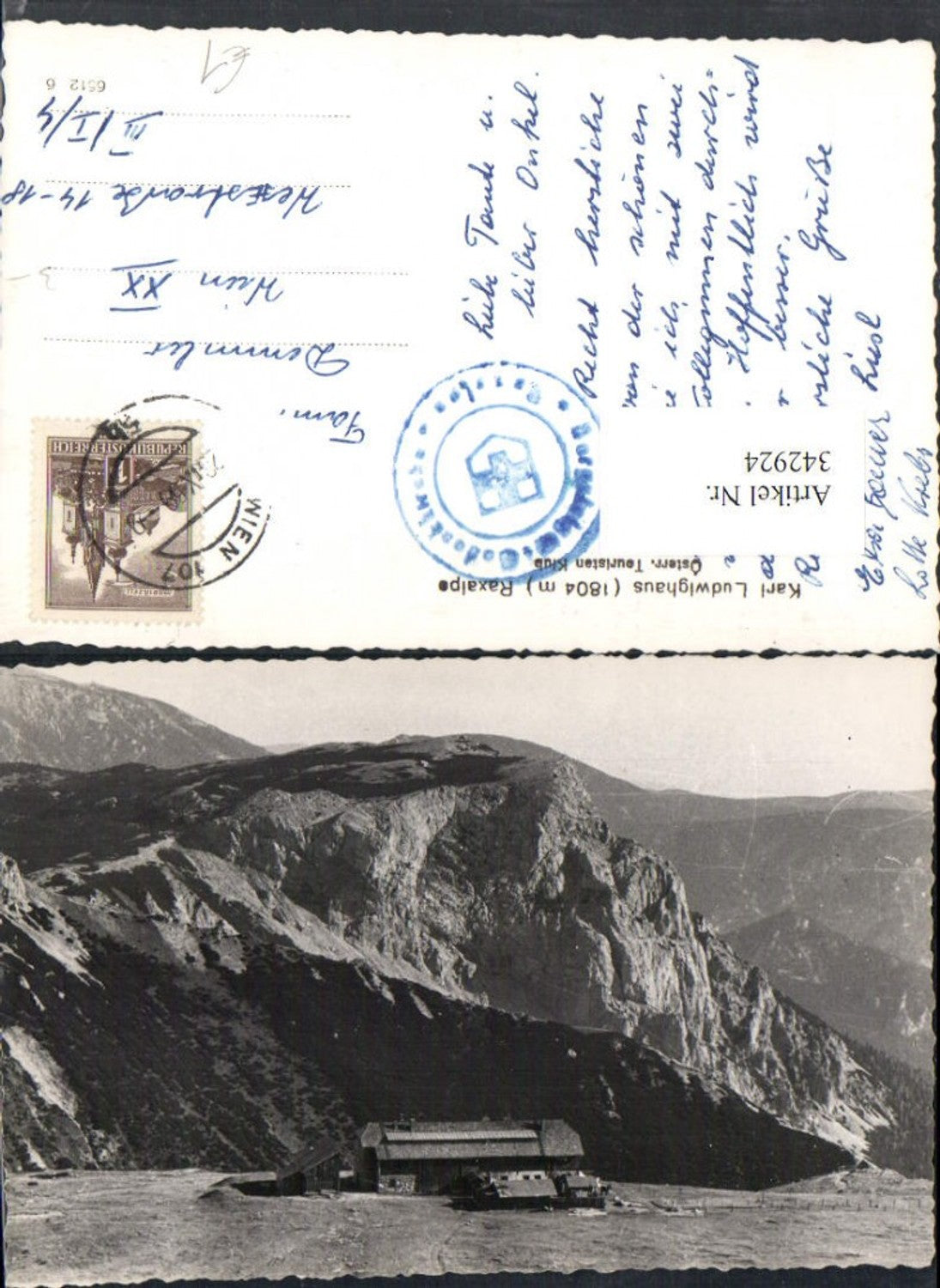 342924,Raxalpe Karl Ludwig-Haus Berghütte b. Prein Reichenau Bergkulisse