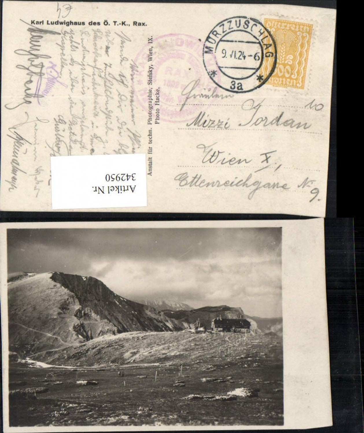 342950,Foto AK Rax Karl Ludwig-Haus Berghütte b. Prein Reichenau Bergkulisse