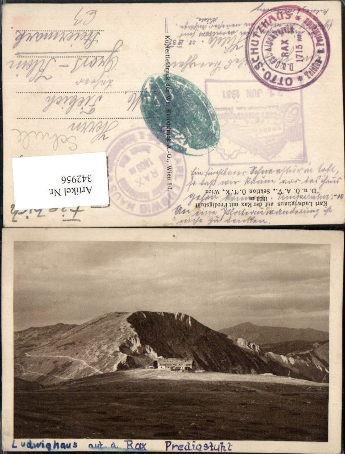342956,Karl Ludwig-Haus Berghütte auf d. Rax m. Predigstuhl b. Prein Bergkulisse
