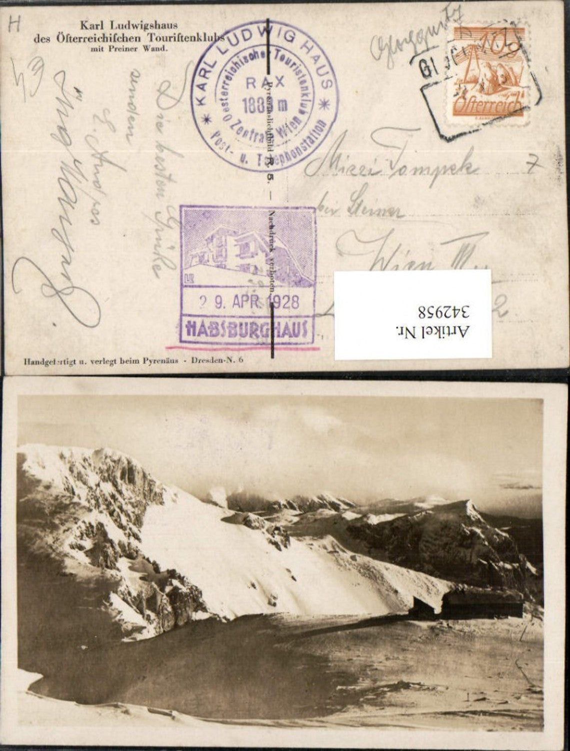 342958,Karl Ludwig-Haus Berghütte m. Preiner-Wand b. Prein Bergkulisse