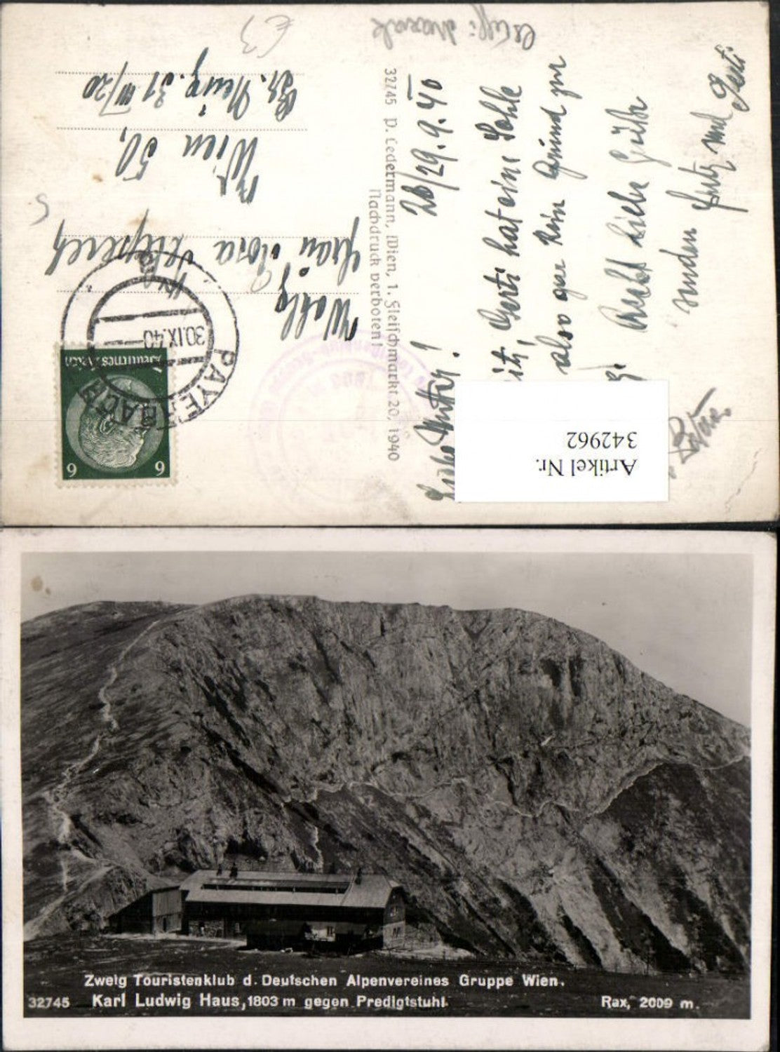 342962,Rax Karl Ludwig-Haus Berghütte b. Prein Reichenau geg. Predigtstuhl Bergkulisse