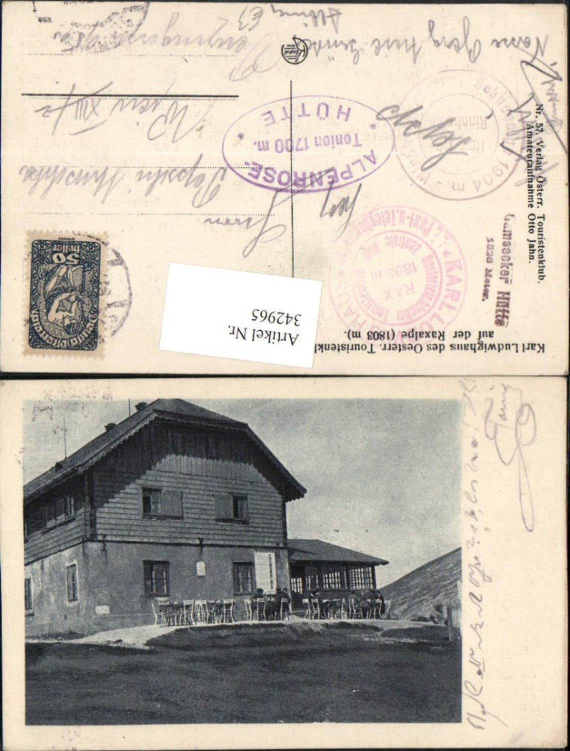 342965,Karl Ludwig-Haus Berghütte auf d. Raxalpe b. Prein Reichenau pub Kilophot