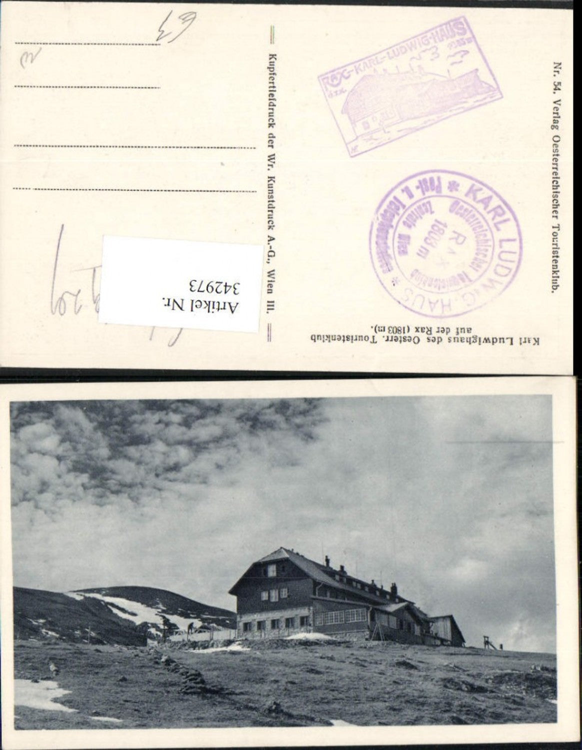 342973,Karl Ludwig-Haus Berghütte auf d. Rax b. Prein Reichenau