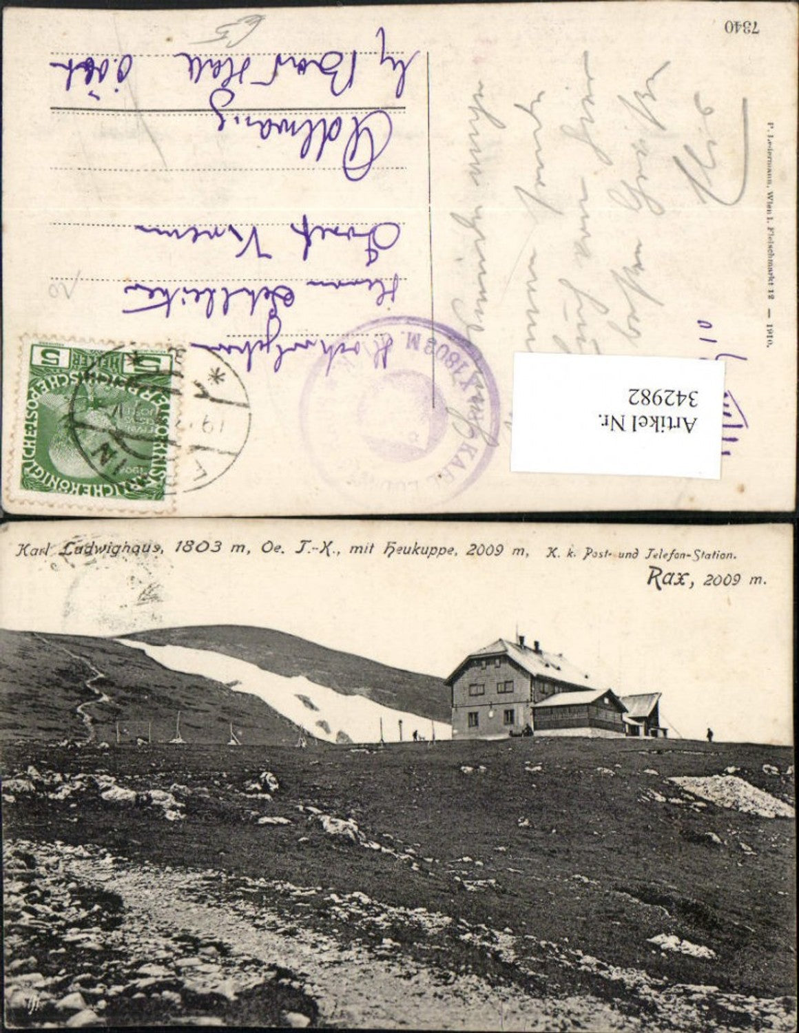 342982,Rax Karl Ludwig-Haus Berghütte m. Heukuppe b. Prein Reichenau