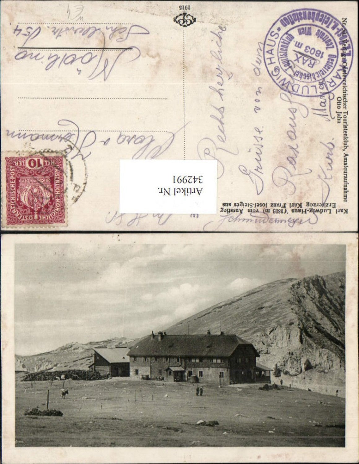 342991,Karl Ludwig-Haus Berghütte vom Ausstieg Franz Josef-Steig b. Prein Bergkulisse
