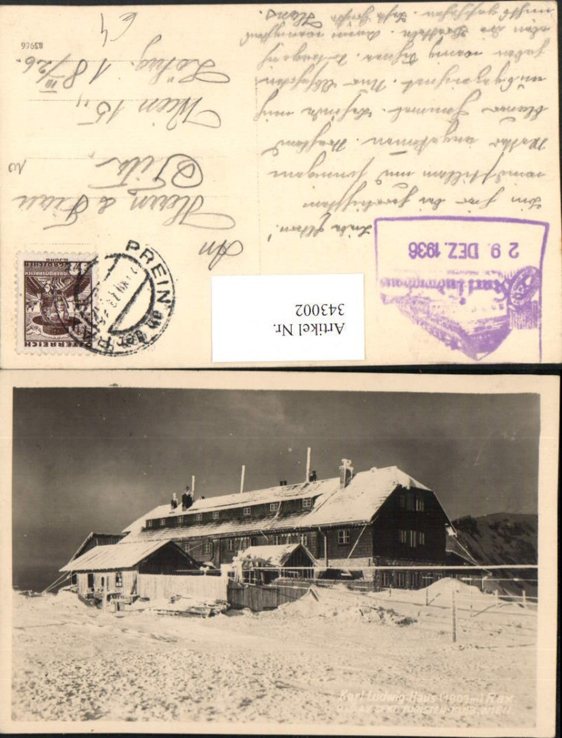 343002,Rax Karl Ludwig-Haus Berghütte b. Prein Reichenau Winterbild