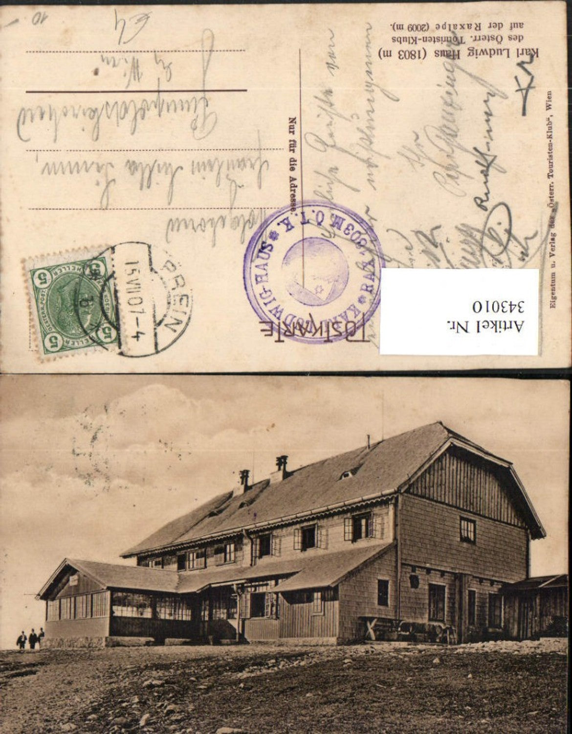 343010,Karl Ludwig-Haus Berghütte auf d. Raxalpe b. Prein Reichenau
