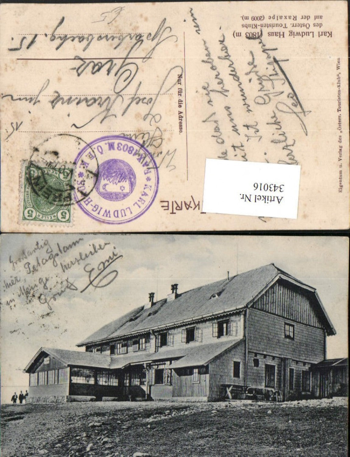 343016,Karl Ludwig-Haus Berghütte auf d. Raxalpe b. Prein Reichenau