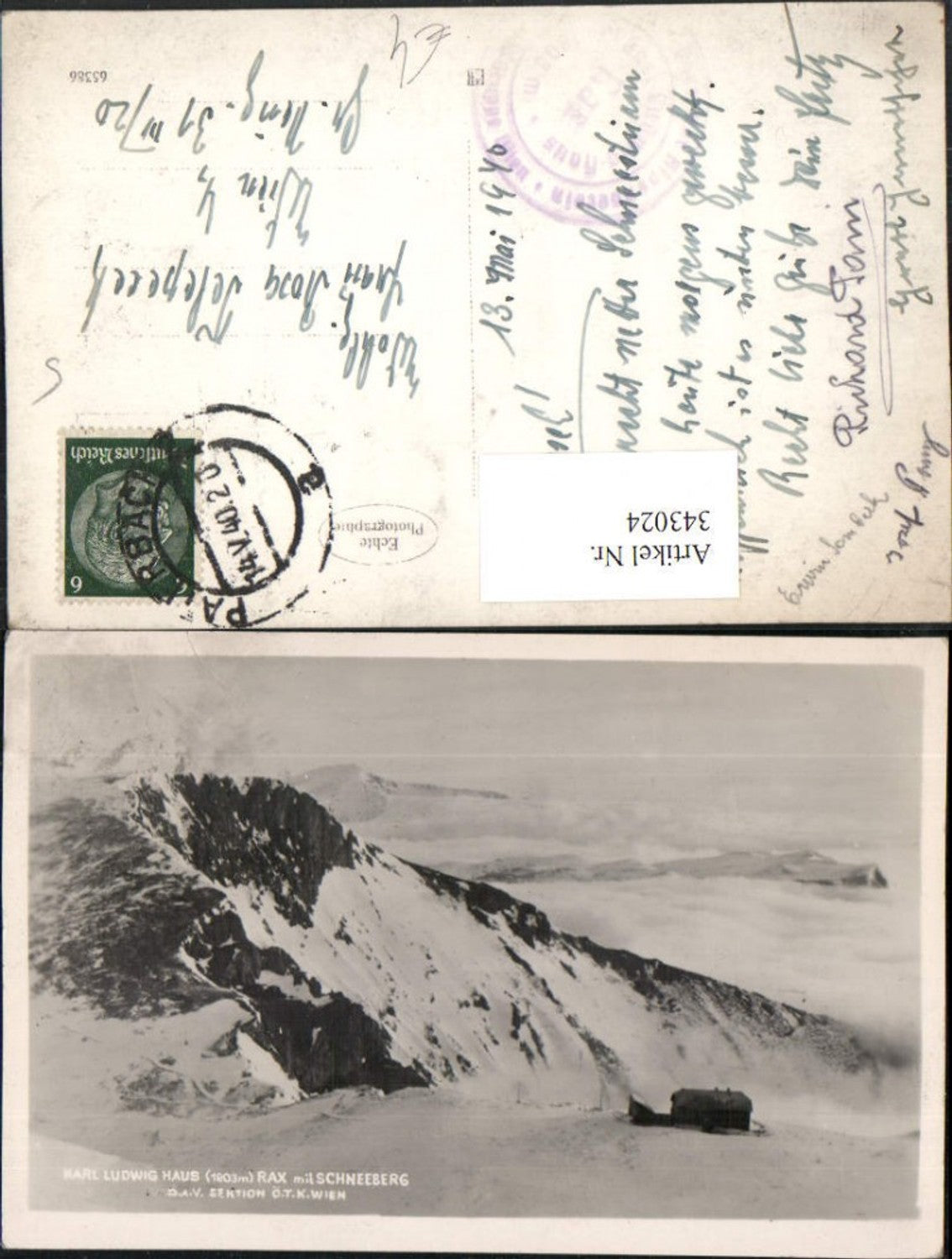 343024,Rax Karl Ludwig-Haus Berghütte b. Prein m. Schneeberg Bergkulisse Winterbild
