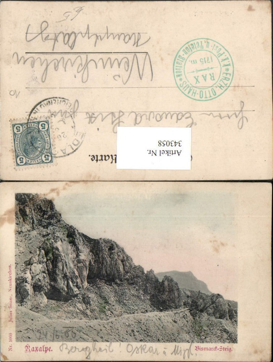 343058,Rax Bismarcksteig b. Prein Reichenau Bergkulisse pub Julius Seiser 1060