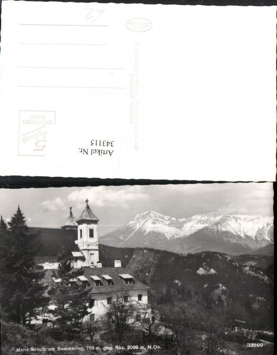 343115,Maria Schutz am Semmering Kirche geg. Rax Bergkulisse
