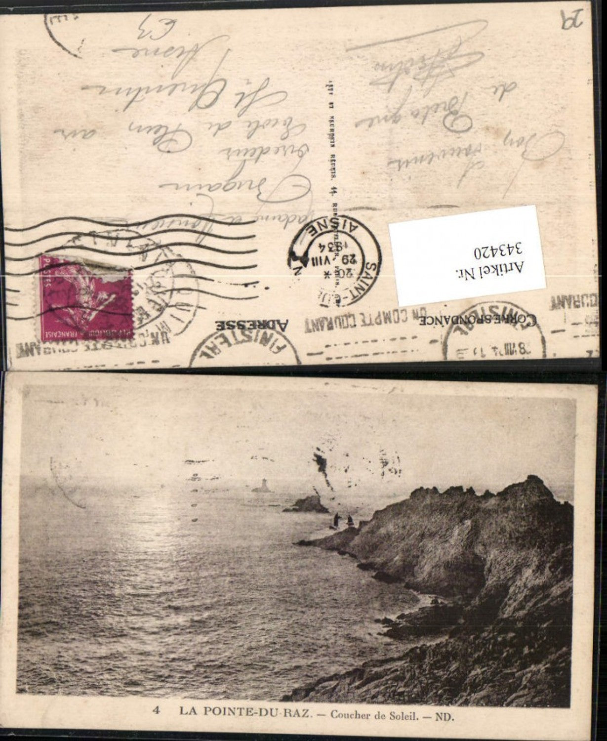 343420,Bretagne Finistere Pointe du Raz Coucher de Soleil Felsenküste Küste