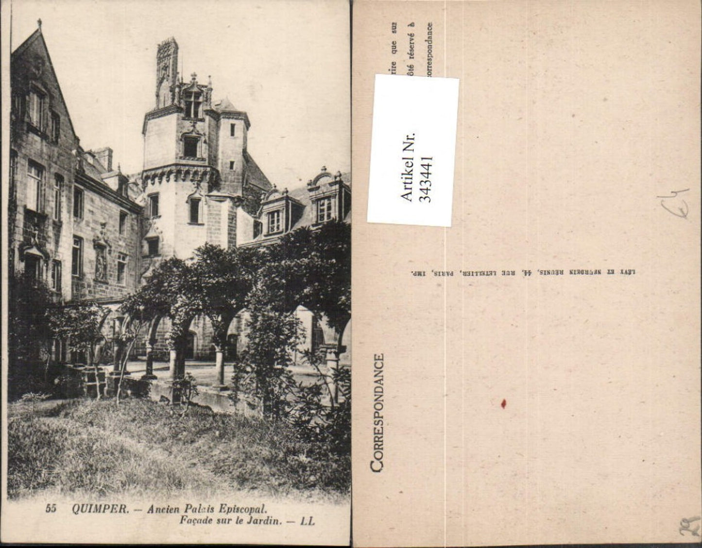 343441,Bretagne Finistere Quimper Palais Episcopal Facade sur le Jardin