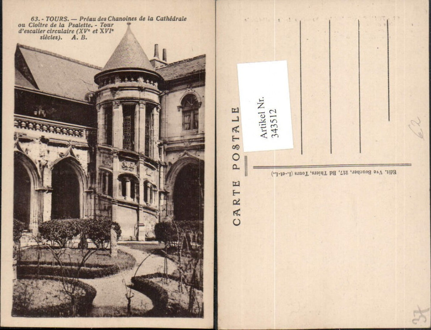 343512,Centre Indre-et-Loire Tours Preau des Chanoines de la Cathedrale ou Cloitre Psalette Kloster