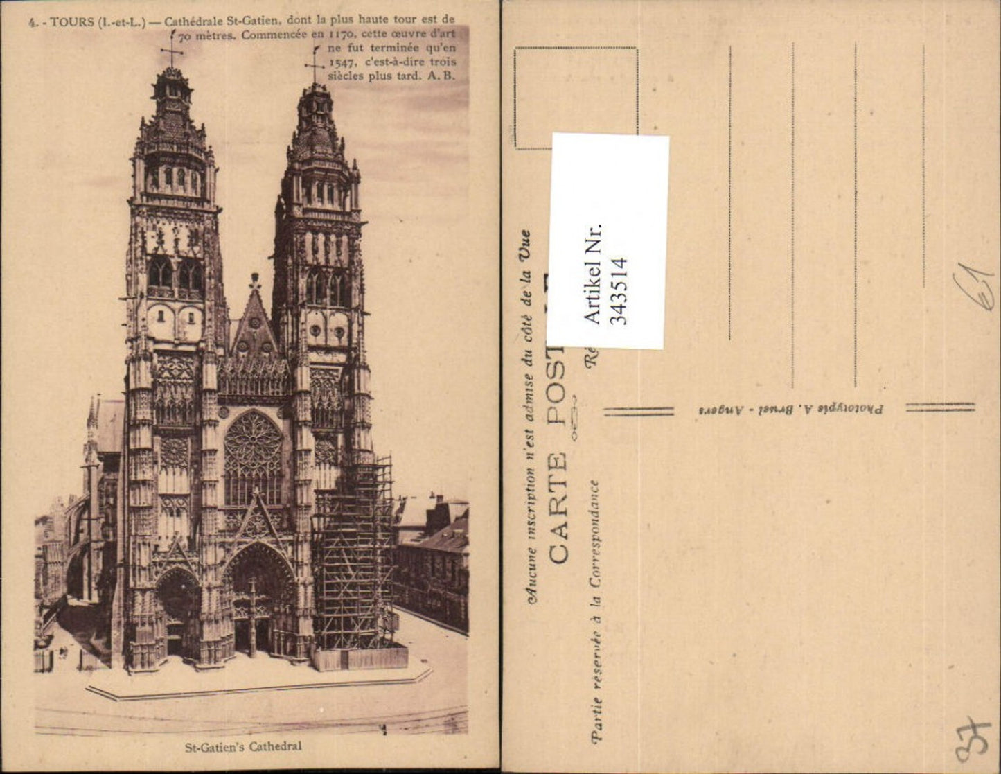 343514,Centre Indre-et-Loire Tours Cathedrale St-Gatien Kirche