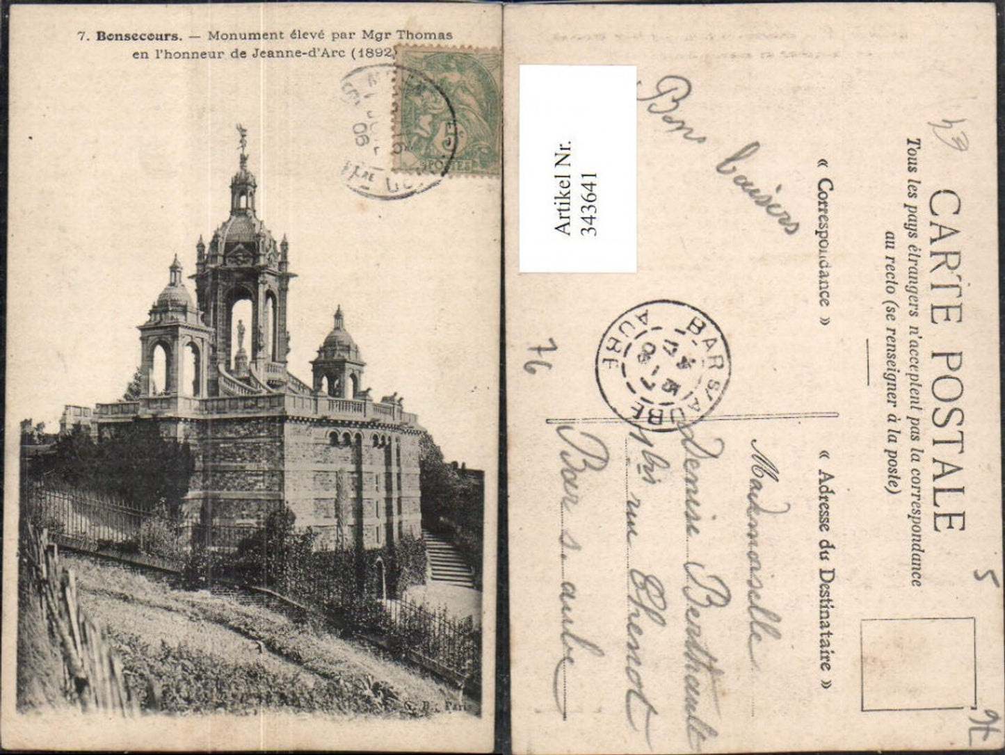 343641,Haute-Normandie Seine-Maritime Bonsecours Monument eleve par Mgr Thomas Jeanne d'Arc