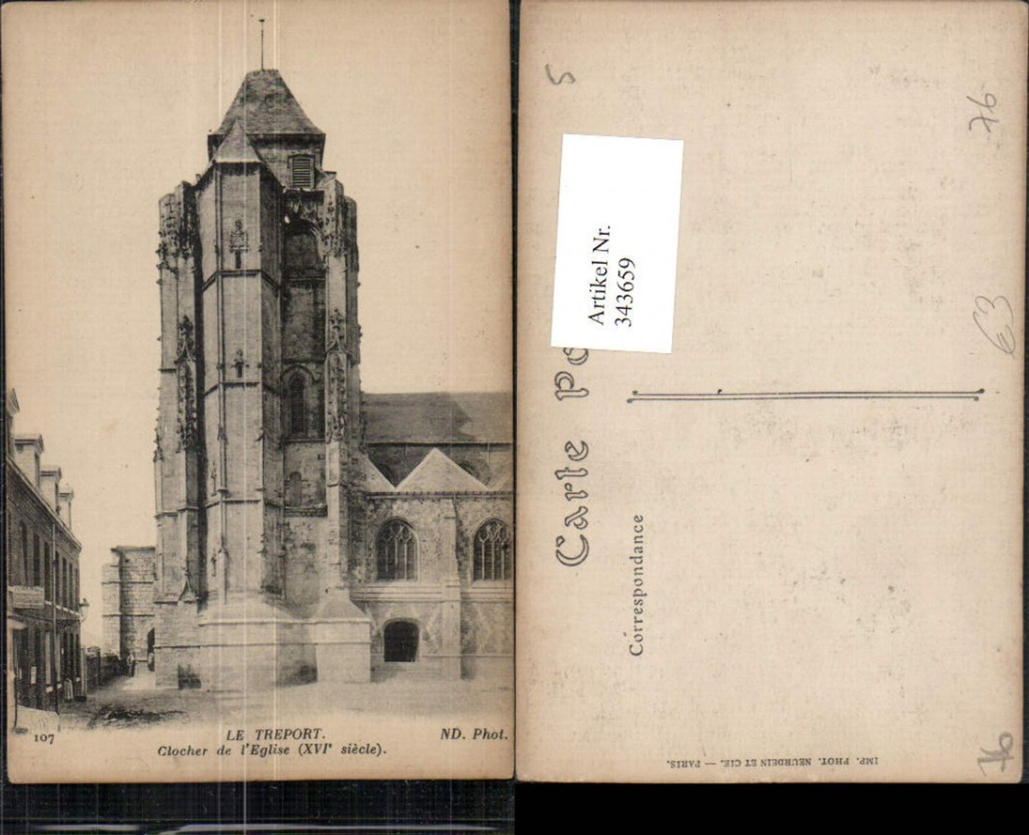343659,Haute-Normandie Seine-Maritime Le Treport Clocher de l'Eglise Glockenturm Kirche