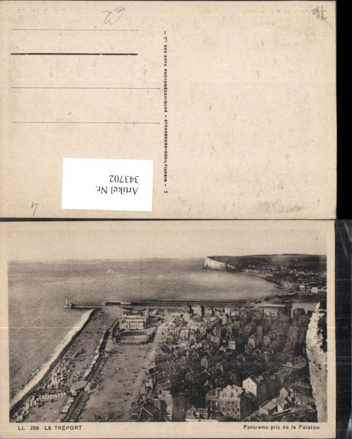 343702,Haute-Normandie Seine-Maritime Le Treport Panorama pris de la Falaise Strand