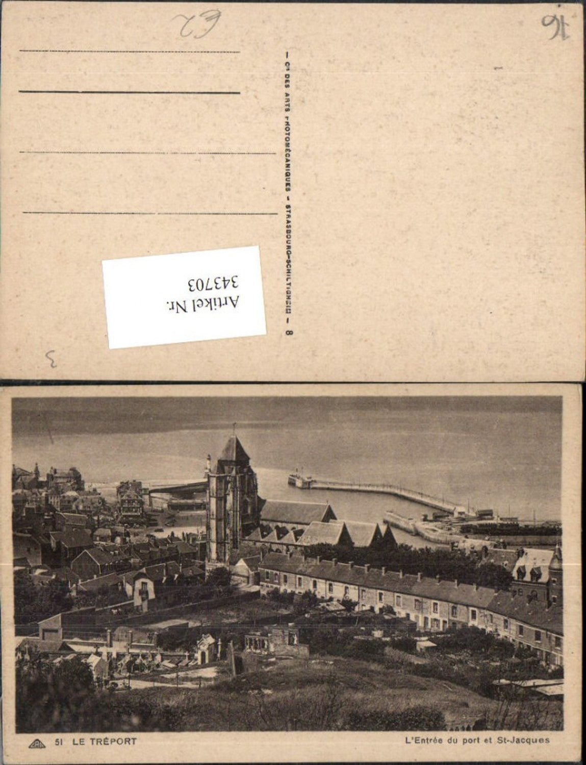 343703,Haute-Normandie Seine-Maritime Le Treport Entree du port et St-Jacques Kirche