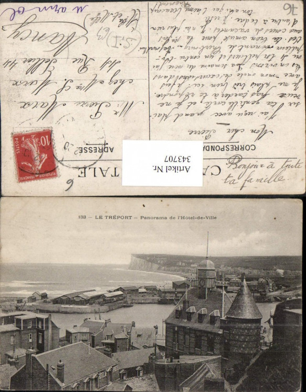 343707,Haute-Normandie Seine-Maritime Le Treport Panorama de l'Hotel de Ville Rathaus