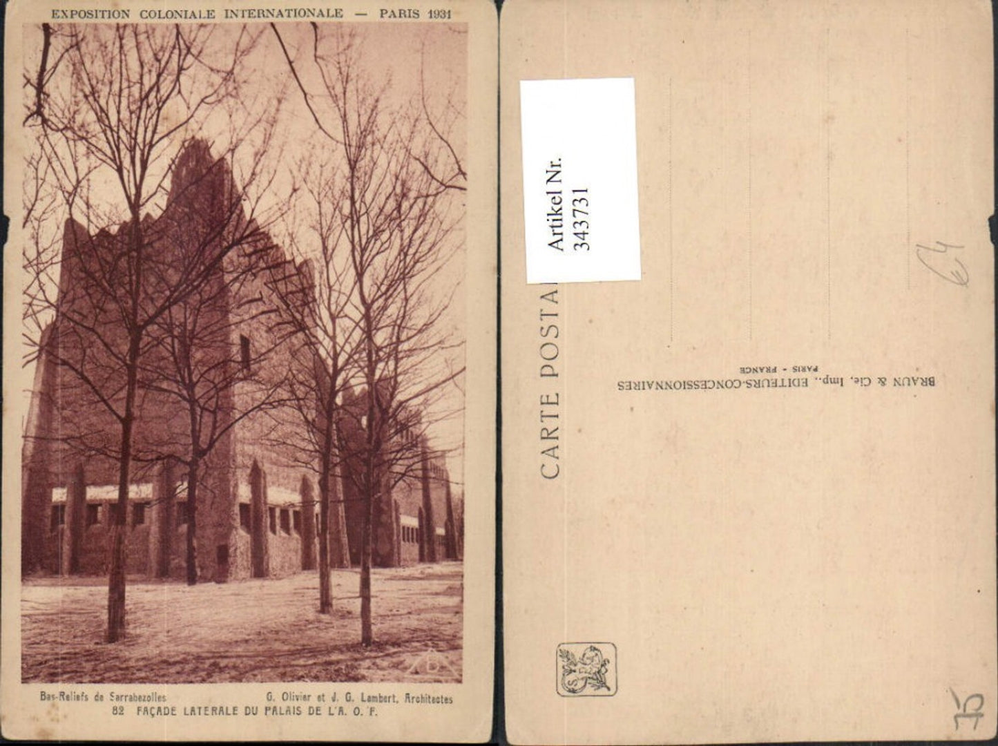 343731,Ile-de-France Paris Exposition Coloniale Internationale 1931 Laterale du Palais de A.O.F.