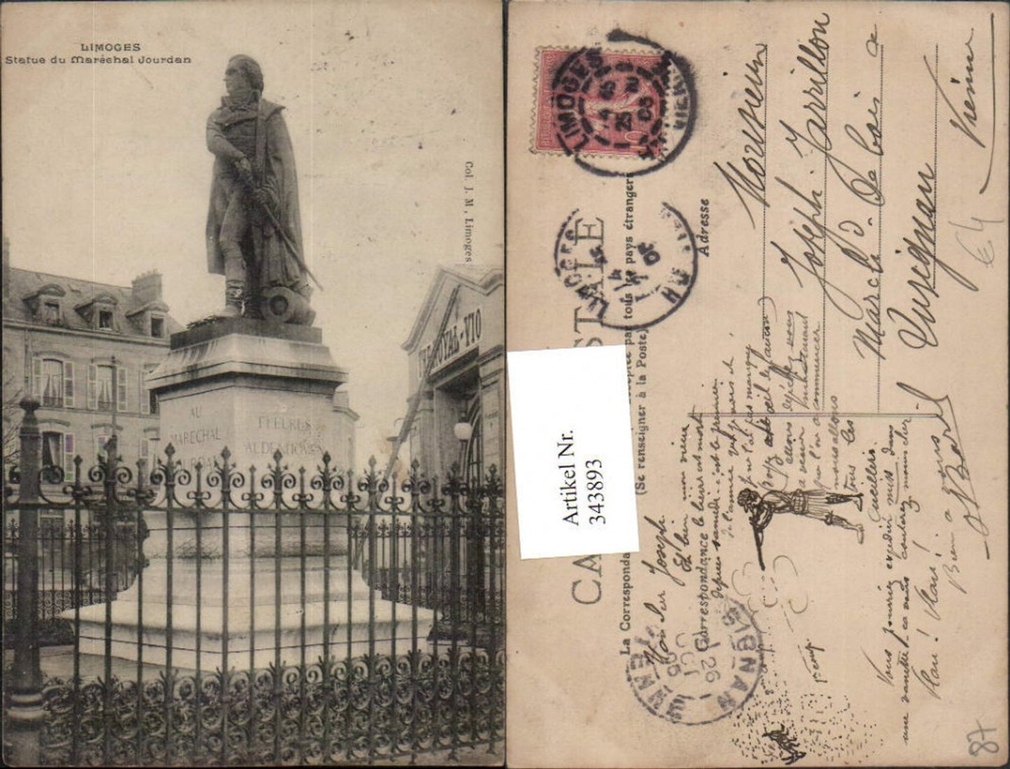343893,Limousin Haute-Vienne Limoges Statue du Marechal Jourdan Denkmal