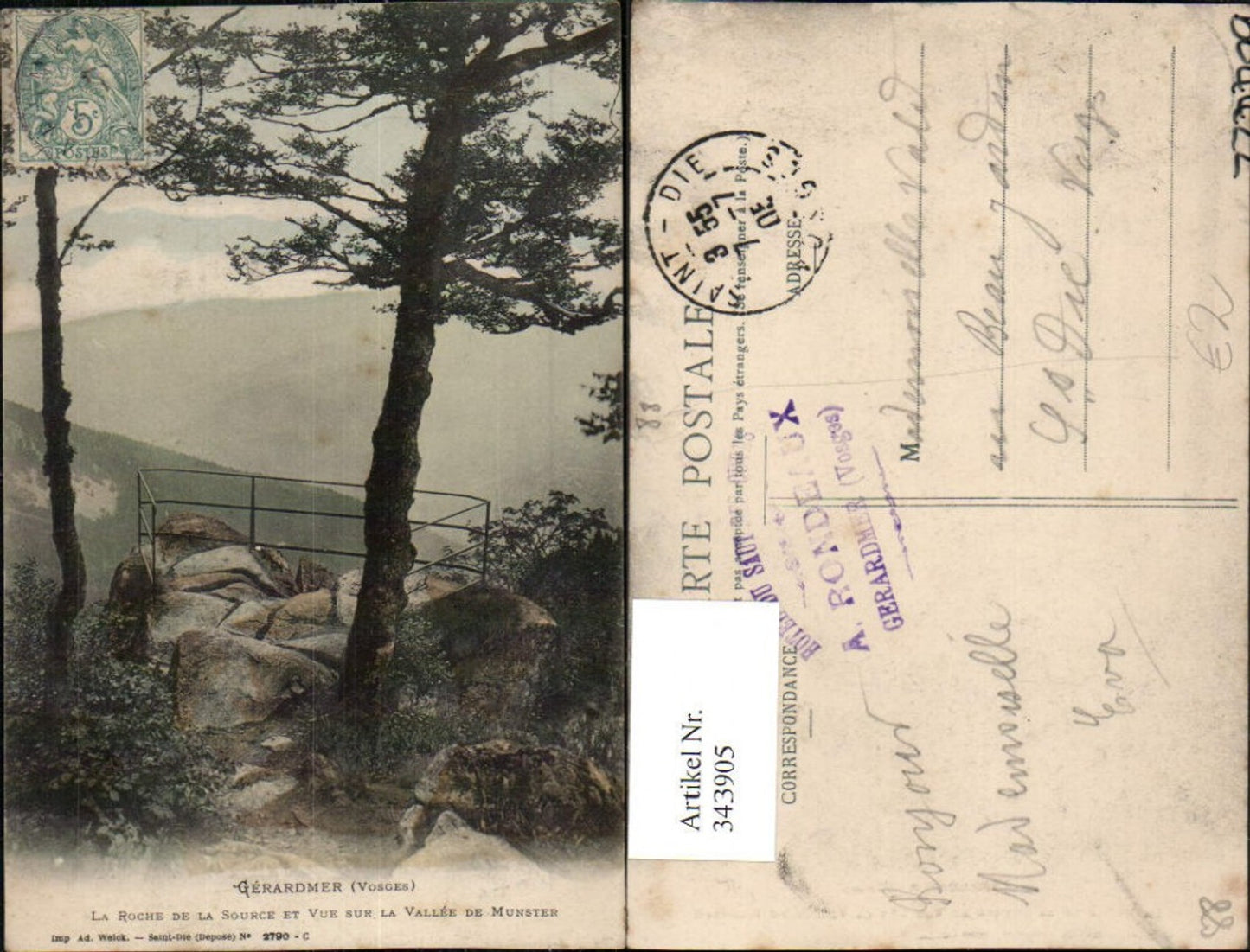 343905,Lothringen Vosges Gerardmer Roche de la Source et Vue sur la Vallee Munster Aussicht
