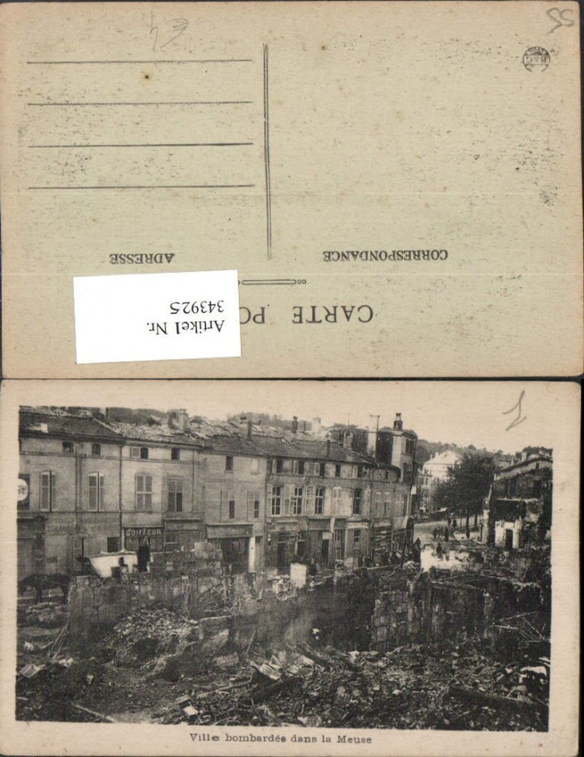 343925,Lothringen Meuse Ville bombardee dans la Meuse Zerstörung