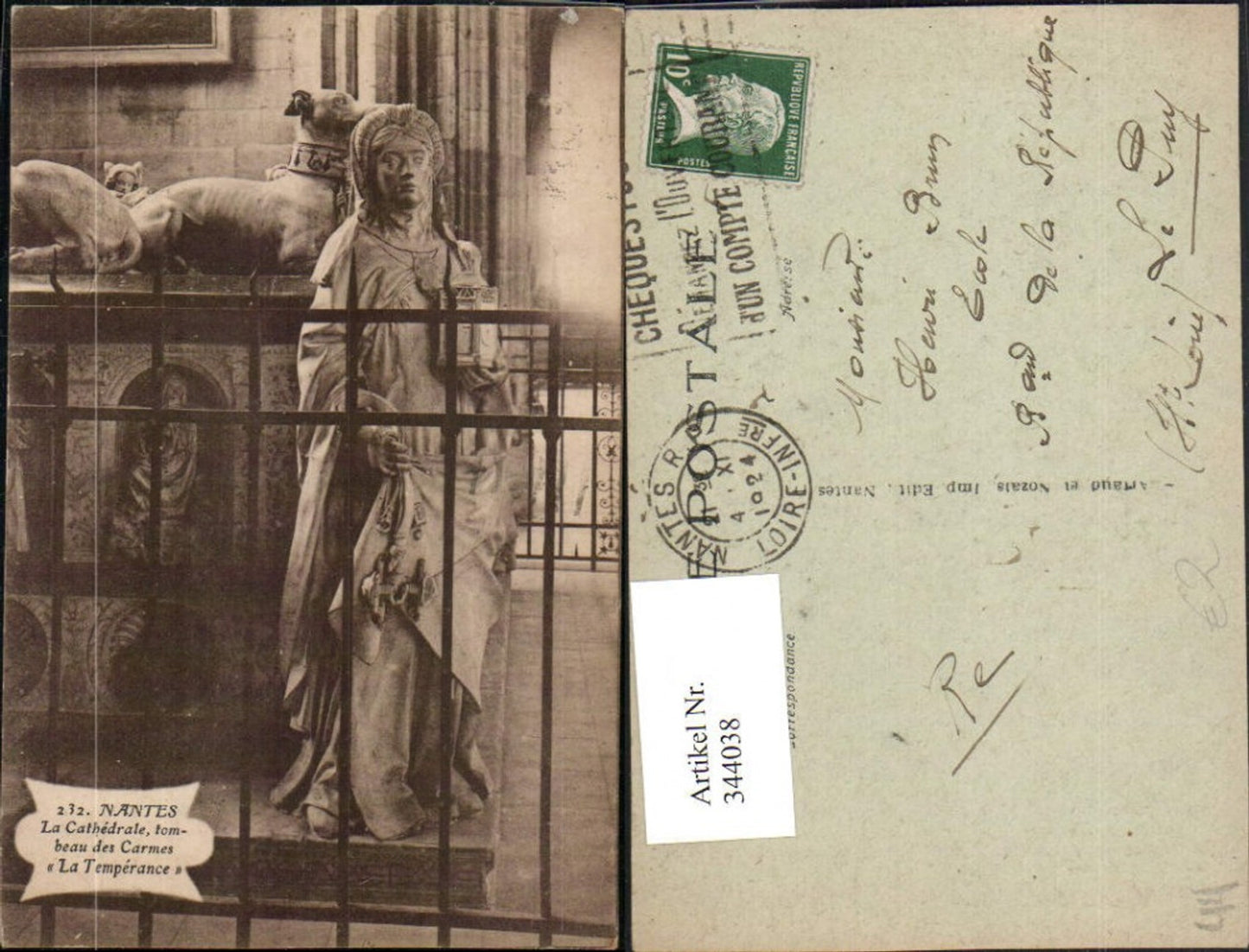 344038,Pays de la Loire Loire-Atlantique Nantes Cathedrale Tombeau des Carmes La Temperance