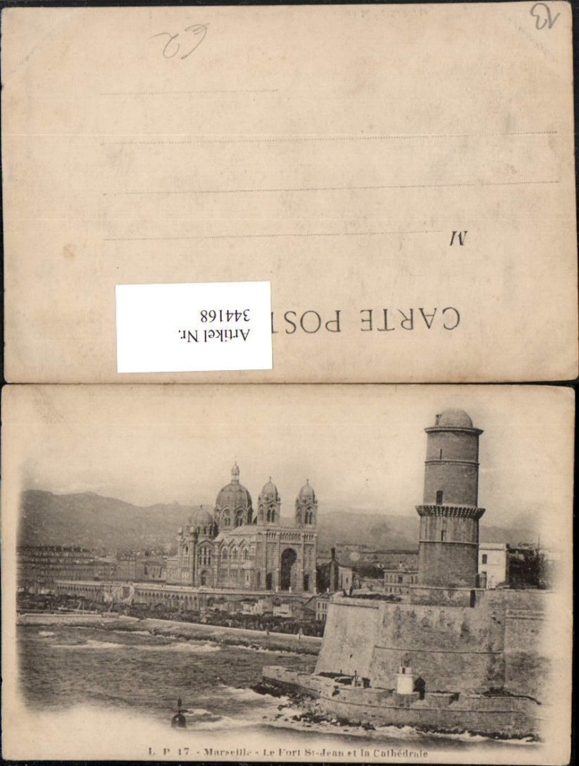 344168,Provence-Alpes-Cote-Azur Bouches-de-Rhone Marseille Fort St-Jean and Cathedrale lighthouse
