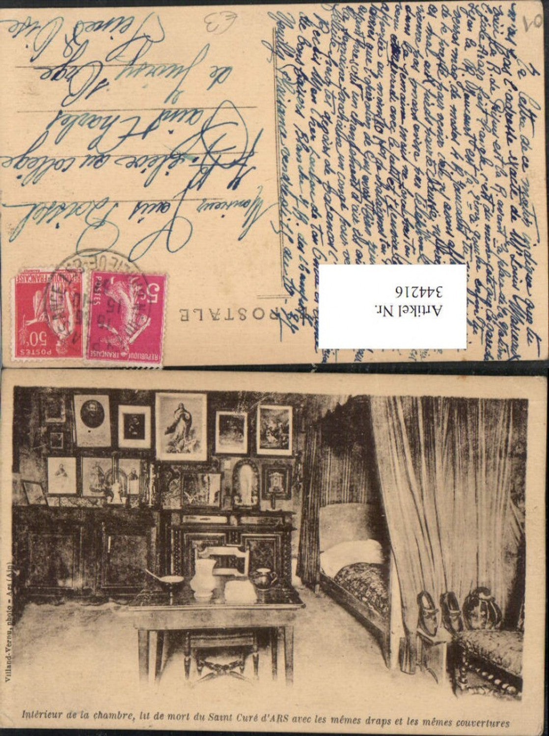 344216,Rhone-Alpes Ain Ars Interieur de la chambre de mort du Sant Cure Schlafzimmer