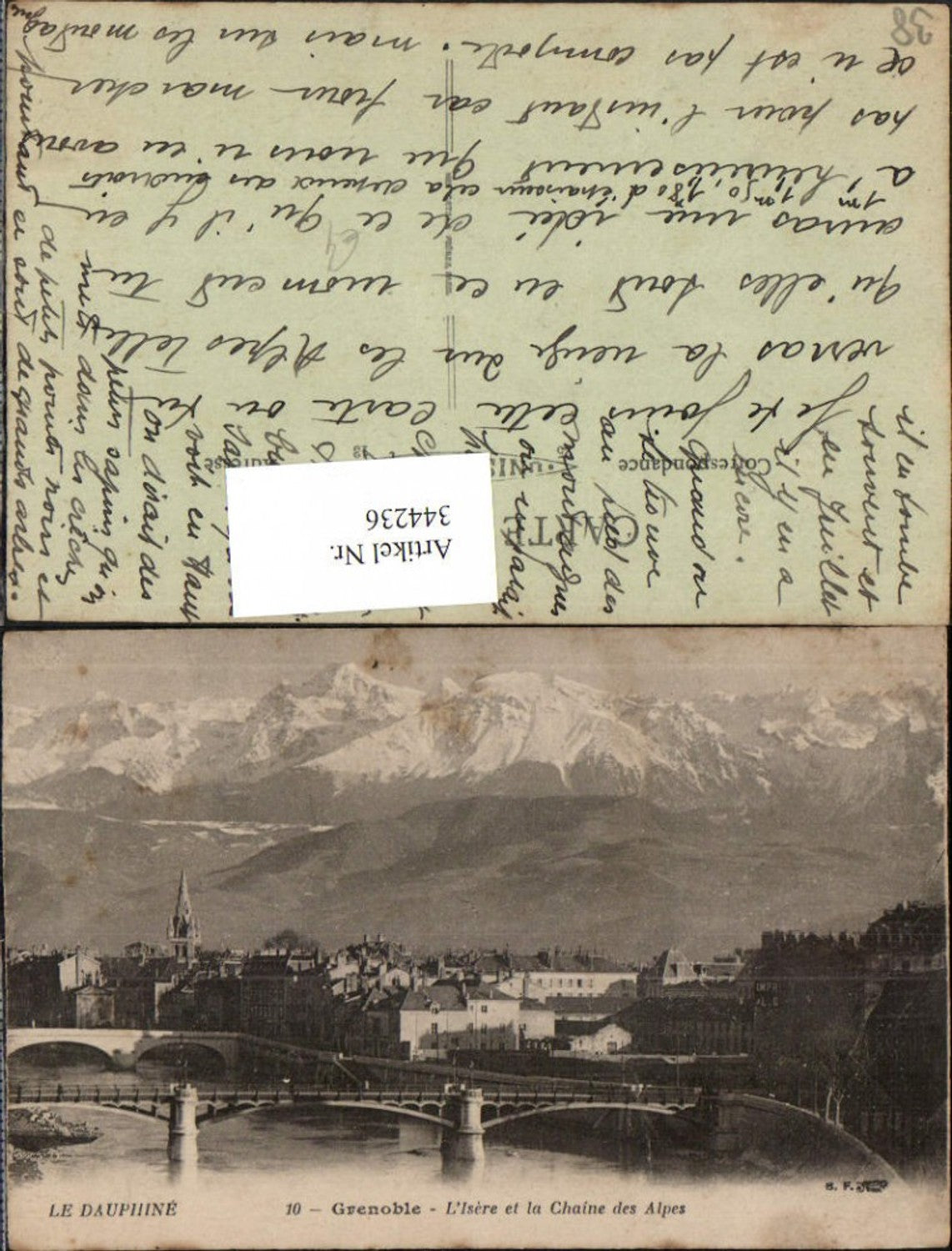 344236,Rhone-Alpes Isere Grenoble Teilansicht et la Chaine des Alpes Brücke Bergkulisse