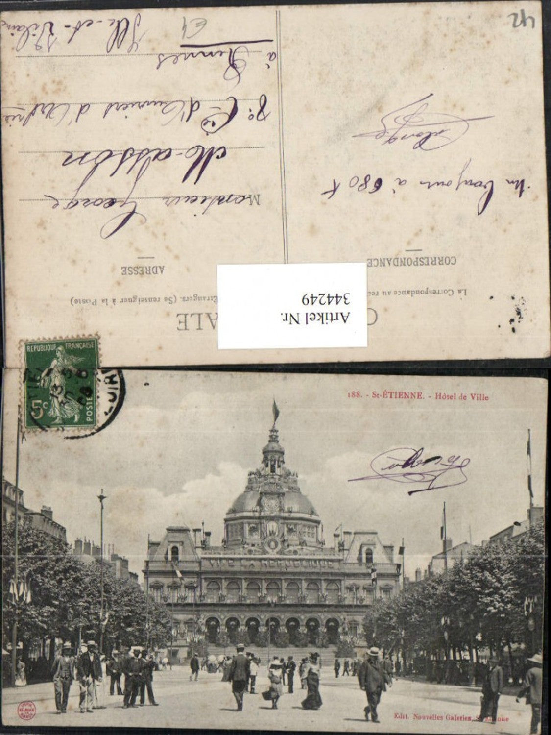 344249,Rhone-Alpes Loire St-Etienne Hotel de Ville Rathaus