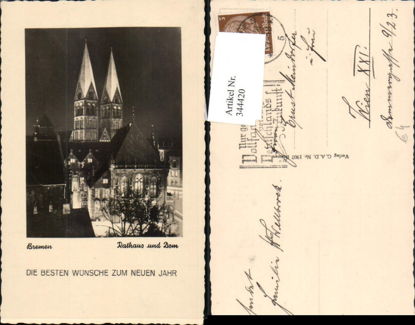 344420,Bremen Rathaus u. Dom b. Nacht Kirchentürme