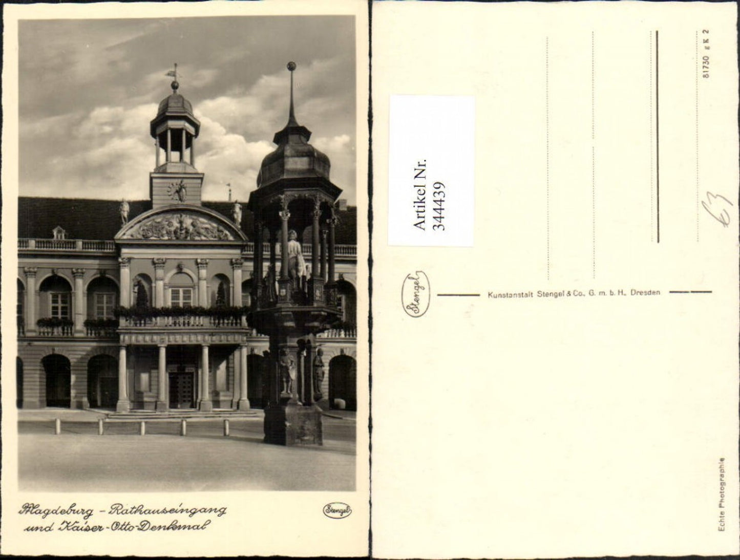 344439, Magdeburg Town Hall Entrance and Kaiser Otto Monument pub Stengel & Co