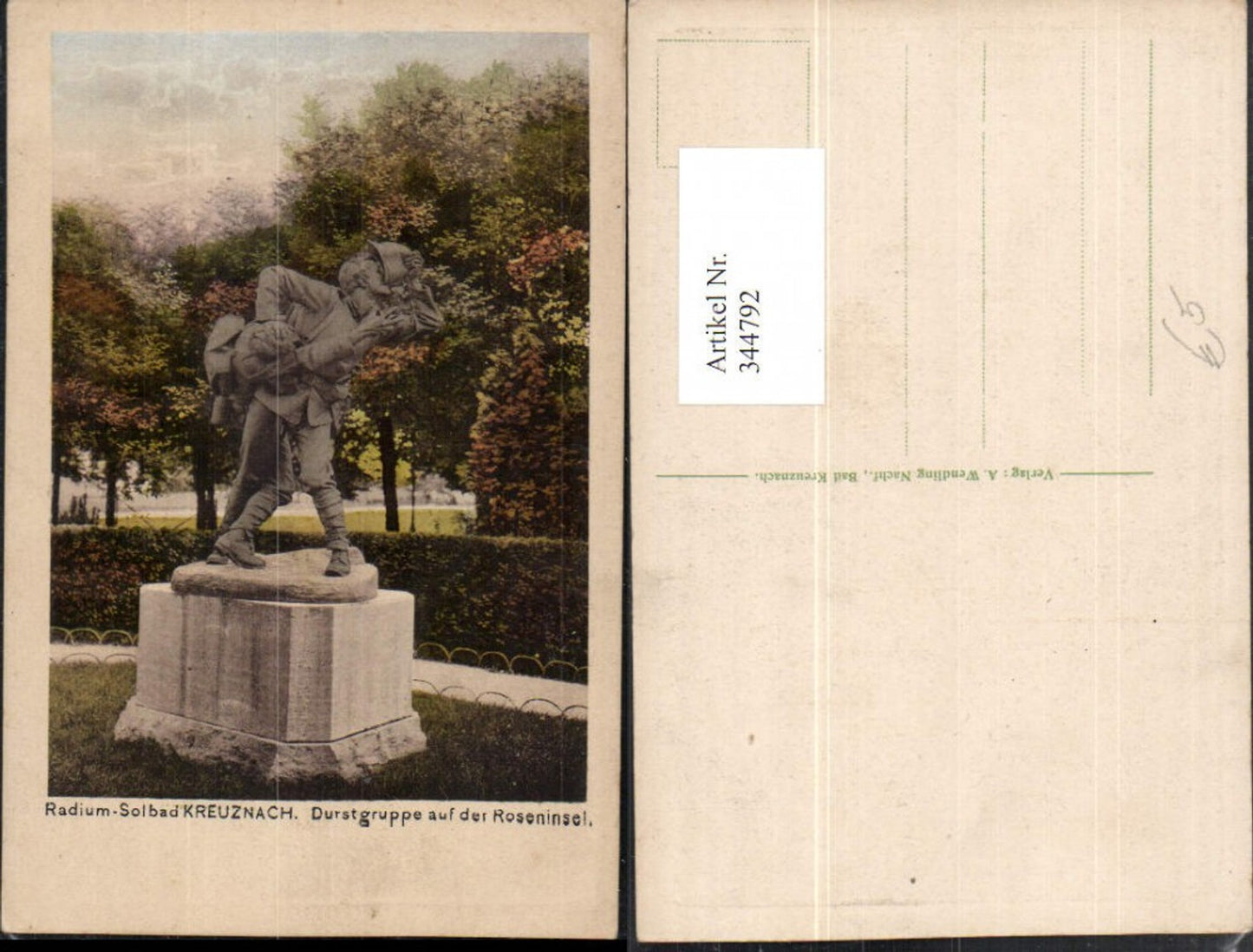 344792,Bad Kreuznach Durstgruppe auf der Roseninsel Statue