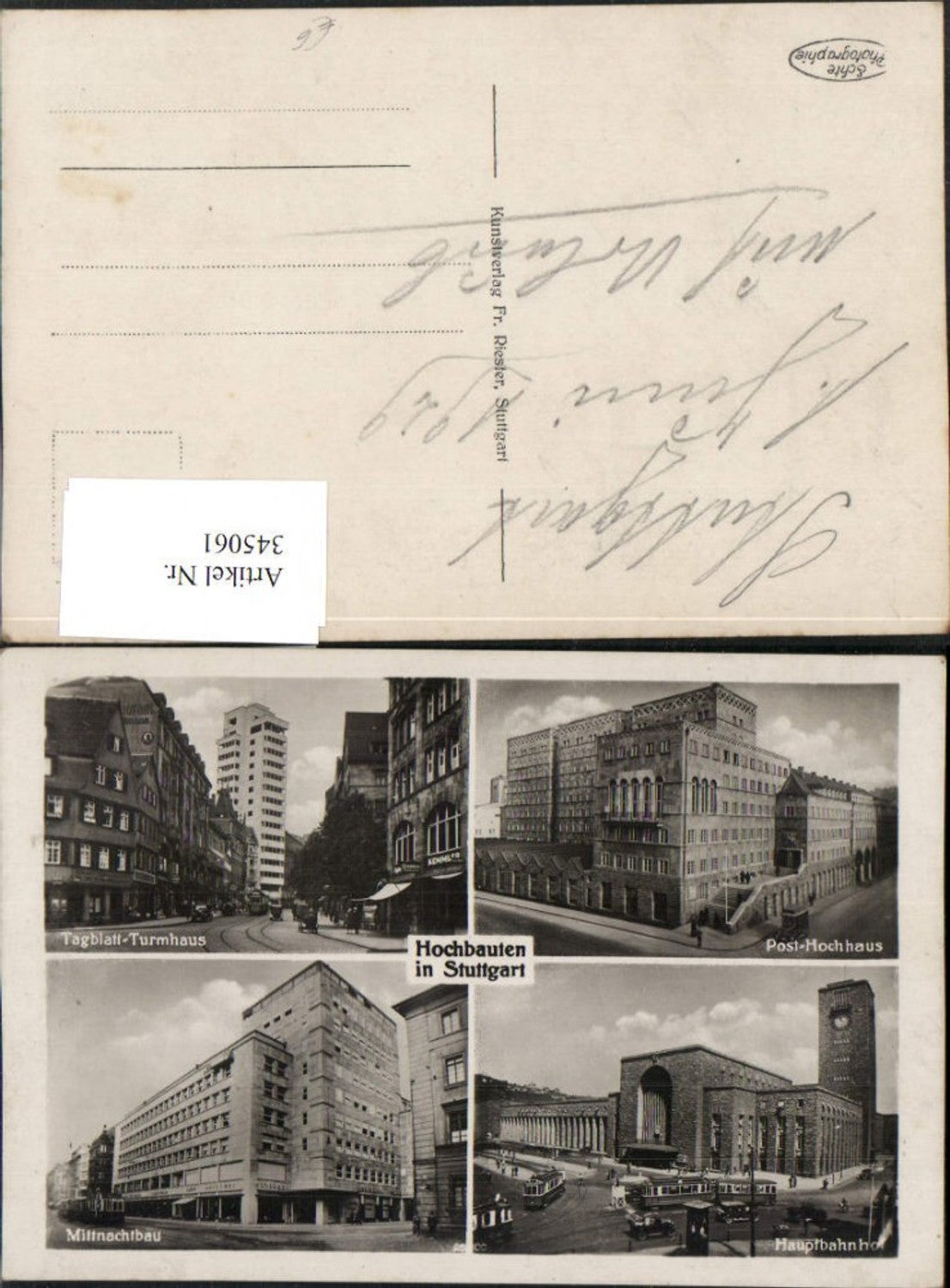 345061,Stuttgart Post-Hochhaus Hauptbahnhof Tagblatt-Turmhaus Mittnachtbau Mehrbildkarte