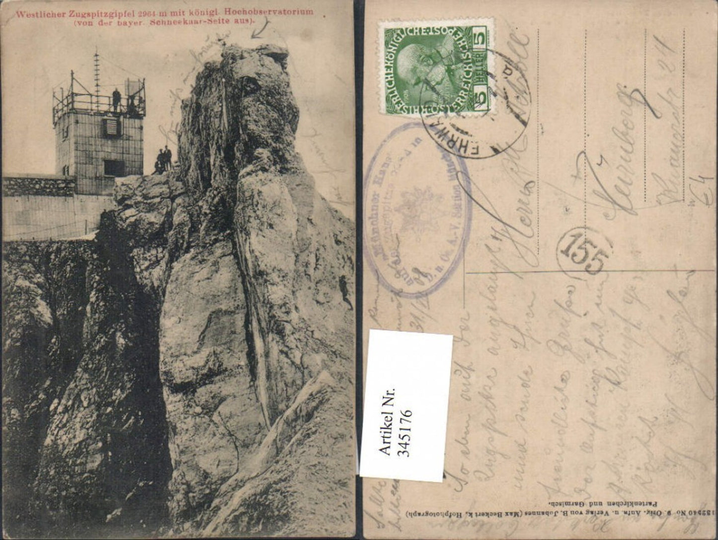 345176,Zugspitzgipfel m. Hochobservatorium b. Garmisch-Partenkirchen